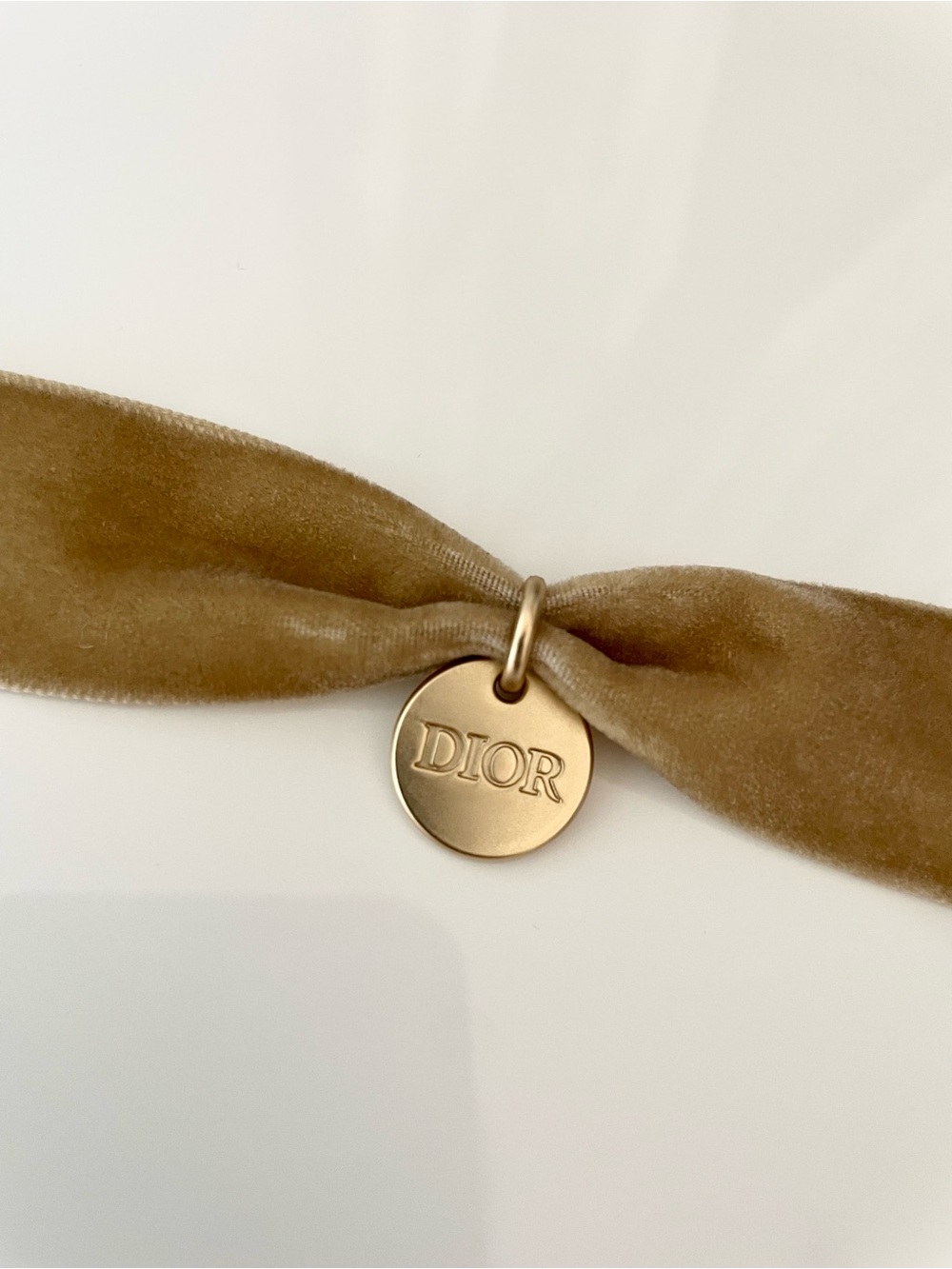DIOR Tan Velvet choker necklace jewelry gold medallion LOGO